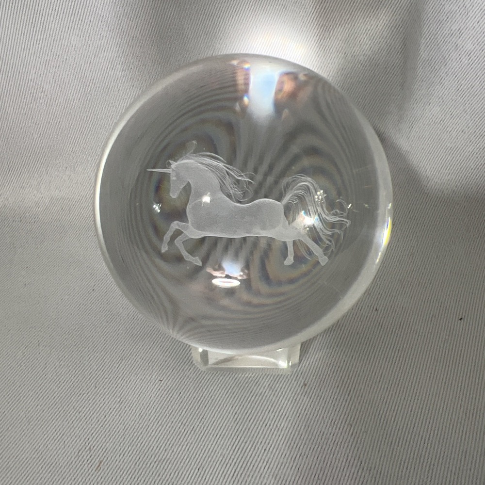 Unicorn glass paperweight 3" Round With Stand And Beautiful Box - Picture 2 of 8